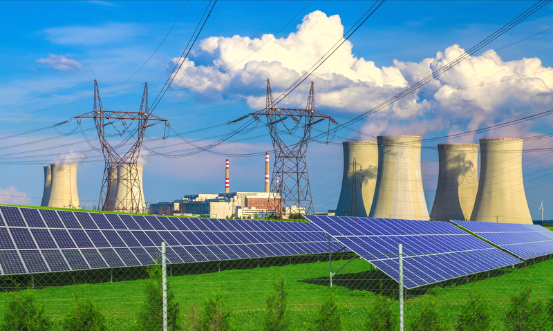 Solar energy panels before a nuclear power plant Dukovany
